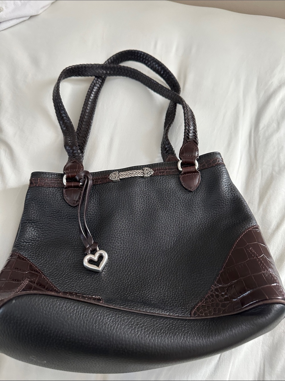 Brighton Classic Black and Dark Brown Women's Tote Handbag With Two Compartments